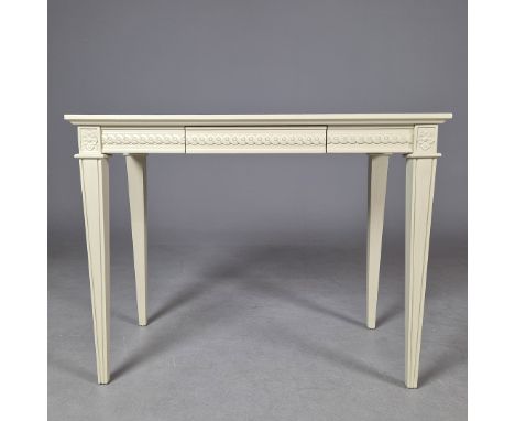 ATTRIBUTED TO CHELSEA TEXTILES SIDE TABLE. with single frieze drawer, 78cm H x 101cm x 53cm.