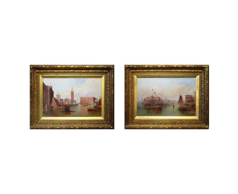 ALFRED POLLENTINE (BRITISH, 1836-1890). THE DUCAL PALACE, VENICE & THE DOGANA, VENICE (2). Oil on canvas, signed and dated 'A