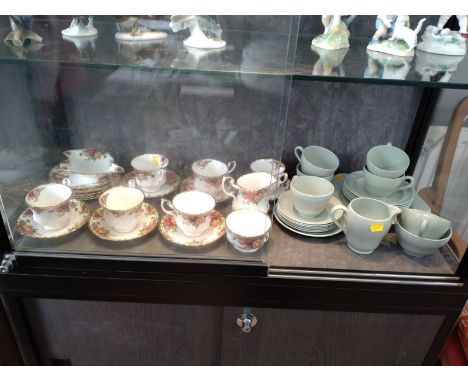 Royal Albert Old Country Roses part tea-service (20) and Spode Flemish Green part tea-service (22) 