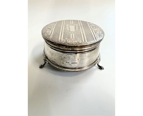 A Victorian Style Circular Ring Box. Birmingham, 1991.With engine turned decoration. Loaded. 8.5cm diameter.