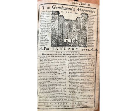 The Gentleman's Magazine&nbsp; for January 1772 to December 1772. Leather bound . Some light staining. By Sylvanus Urban, gen