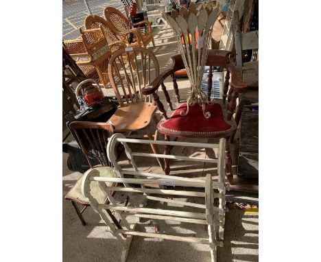 Smokers bow chair on turned legs along with other furniture