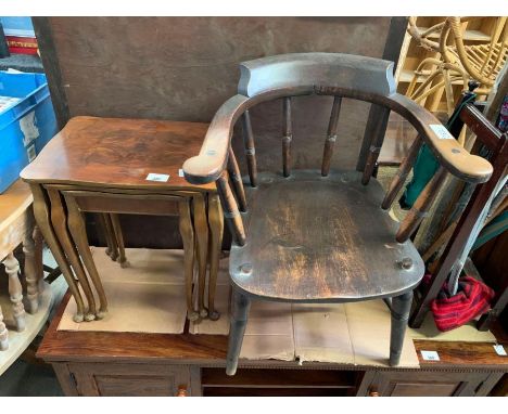 Elm smokers bow chair along with a walnut nest of tables