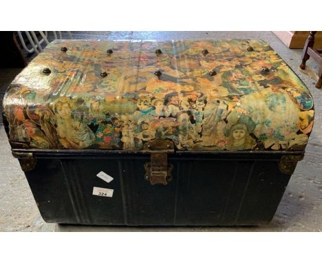 Large tin trunk with decoupage decoration