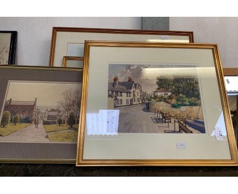 Three framed watercolours by Lionel Aggett and a signed print