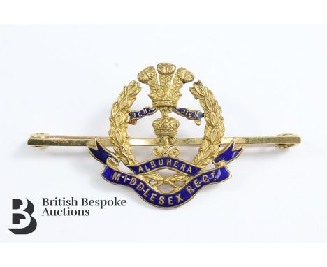 14ct gold and enamel Middlesex Regiment pin badge, 50 mm, approx 5.79 gms.&nbsp;