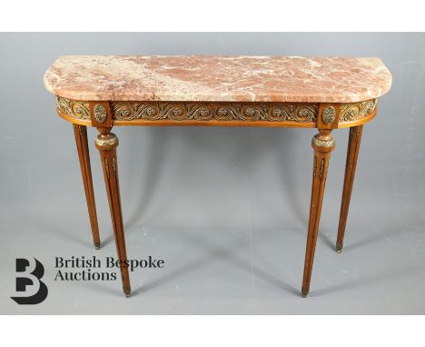 French console table, with rose marble top, approx 95 w x 35 w x 72 h cms.&nbsp;