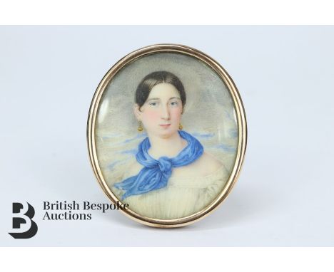 Fine portrait miniature, reputed to be a young Josephine Bonaparte, she is depicted in an informal gown with the ocean behind