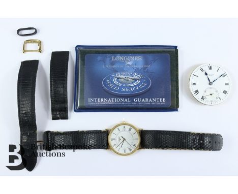 Gentleman's Longines wrist watch, with white face and Roman dial, date aperture, on a genuine lizard strap complete Internati
