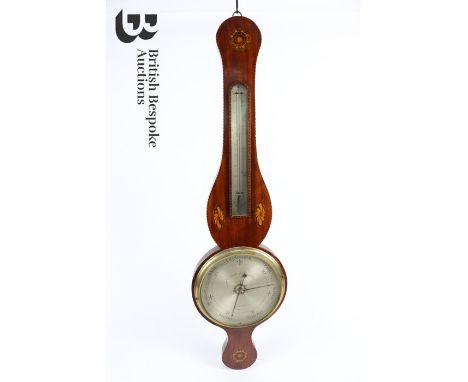 19th century J.Somalvico &amp; Son wheel barometer, with attractive decorative inlay, approx 92 cms in length.&nbsp;  
