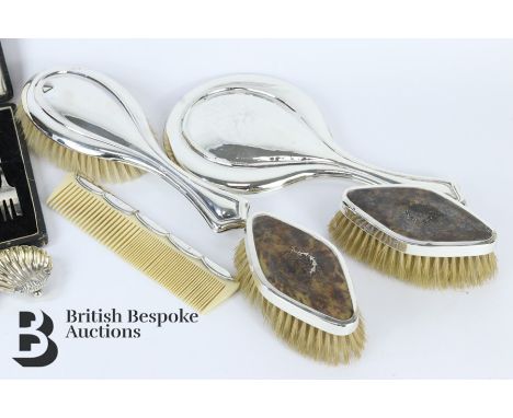 Miscellaneous silver, including a vanity hairbrush, hand mirror, comb, Birmingham hallmark mm Ce &amp; Fd Ltd; a pair of silv