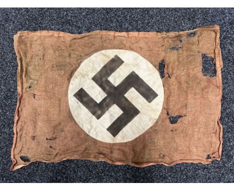 WW2 Third Reich NSDAP Flag with bayonet holes. Two part construction with printed swastika. Size approx. 75cm x 50cm. Single 