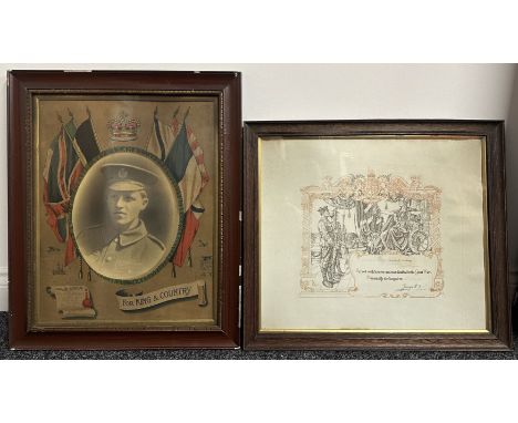 WW1 British Honourable Discharge Certificate in original frame to 158516 Sapper Oakley, Royal Engineers. Overall size inc fra