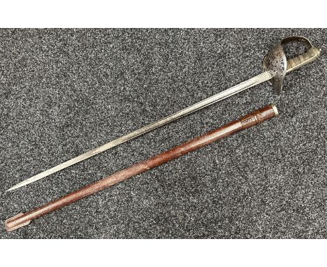 WW2 British officers 1897 Pattern Sword with fullered single edged blade with GRVI and "Tank Corps" etched decoration, Proof 