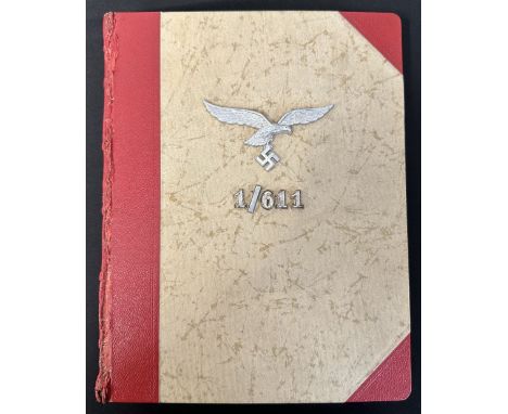 WW2 Third Reich Luftwaffe Flak Regiment 611 Photo Album. Luftwaffe metal breast eagle to the front along with shoulder strap 