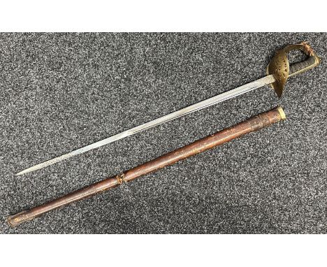 WW1 British Officers 1897 Pattern Sword with fullered plain blade, proof marked along with makers mark "Henry Wilkinson, Pall