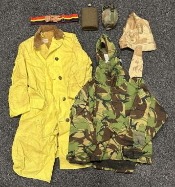 Mixed militaria to include: WW2 1937 Pattern British Water Bottle in unissued condition: Suit Protective NBC No.1 MkIIIB size