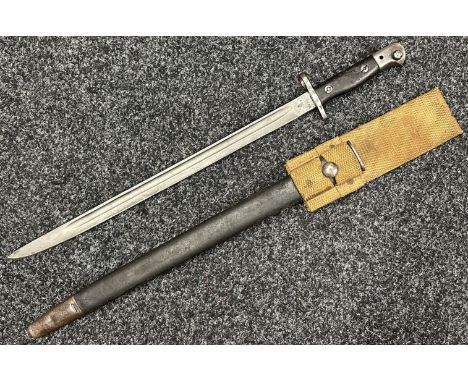 WW1 British 1907 Pattern Bayonet with single edged fullered blade 425mm in length, maker marked and dated "Wilkinson 11-17". 