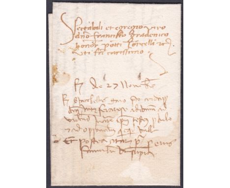 POSTAL HISTORY : 1444 letter sent internally from Venice to a province close to Venice. Written in Latin this is a very scarc
