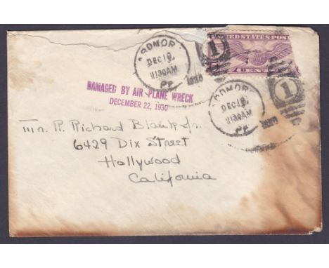 AIRMAIL COVER : 1930 22nd Dec, Salt Lake City to San Diego. the Western Air Express aircraft developed engine trouble & crash