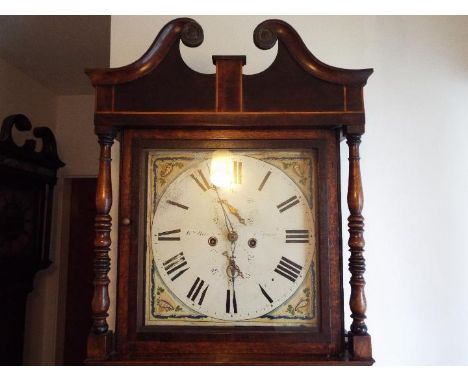 An early 19th century 8-day longcase clock, the 14-inch square painted dial indistinctly signed William Barton, Wigan, matche