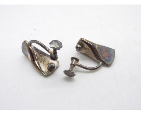 Georg Jensen - A pair of sterling silver earrings with screw fittings, designed by Edvard Kindt-Larsen, number 116A.Condition