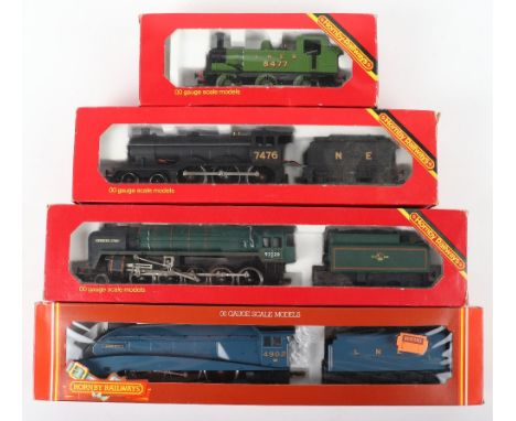 Four boxed Hornby Railway 00 gauge locomotives, R.065 BR 2-10-0 Evening Star green, R.150 LNER B12/3 class 2-6-0 locomotive a