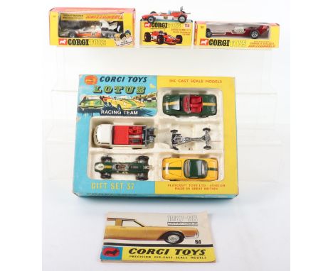 Corgi Toys Gift Set 37 Lotus Racing Team, Lotus climax racing car, Lotus Elan Coupe, Lotus Elan S2, Volkswagen breakdown van,