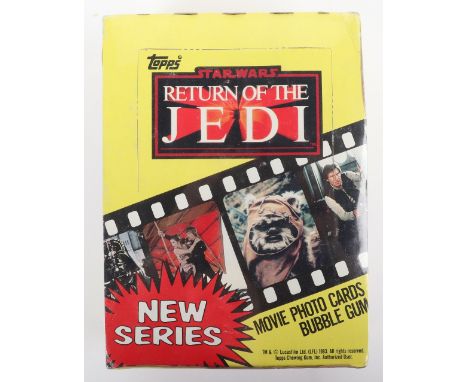 Vintage 1983 Topps Star Wars return of the Jedi movie photo cards bubble gum sealed trade box, including all 36 packs, slight