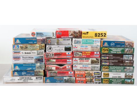 Quantity Of Military Plastic boxed figures, including: ESCI Russians, Commonwealth Infantry, Roman Legion, Barbarian warriors