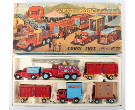 Corgi Toys Gift Set 23 Chipperfields Circus Models, 2nd issue, Bedford TK giraffe transporter, with giraffes,  6-Wheeled Cran