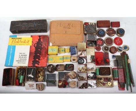 Quantity of Loose Vintage Meccano, Including wheels, tyres, gear wheels, pulleys,  discs, plates ect, Boxed Meccano Elektriki