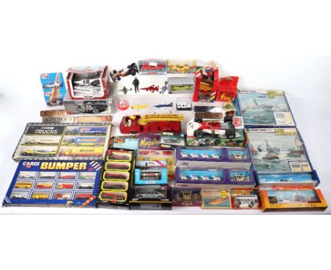 Mixed Quantity of Diecast Toys including: Boxed Corgi Juniors Set J3035, Corgi set C1200 Trucks, Burago Ferrari set of Five, 