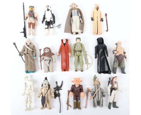 FITHTEEN LOOSE 1ST -2ND-3RD WAVE VINTAGE STAR WARS FIGURES, including squid face, ben Kenobi (broken lightsabre), darth vader
