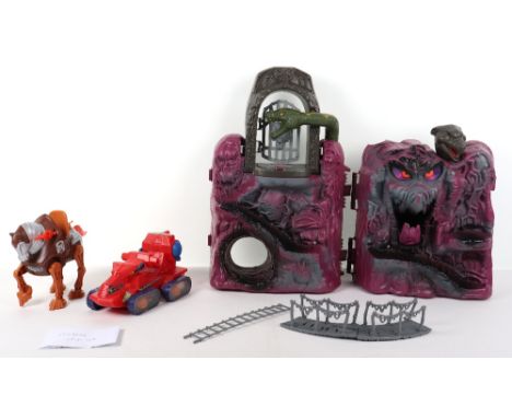 Vintage Mattel Masters of the universe Snake mountain playset, plus two vehicles/mounts, all in fair to good condition, parts