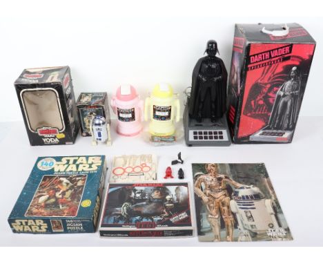Mixed vintage Star Wars memorabilia , including a boxed 1983 ATC darth vader speakerphone, boxed in fair condition rips, tear
