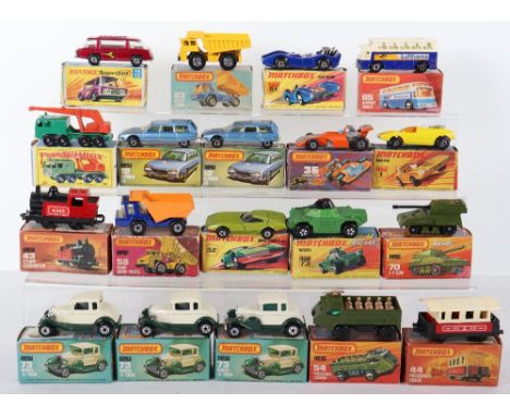 Matchbox superfast boxed models, including, 58 faun dump truck, 52 dodge charger mk3, 73 weasel, two 12 Citroen cx, 44 passen