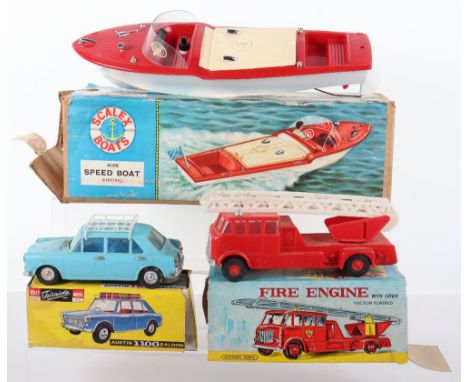 Boxed Triang Scalex Boats 415S Speed Boat, red/white plastic body, missing rear flag, with inner packing, plus a boxed Cliffo
