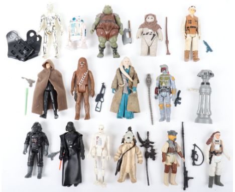 SIXTEEN LOOSE 1ST -2ND-3RD WAVE VINTAGE STAR WARS FIGURES, including, boba fett 1979, Chewbacca, Luke skywalker jedi knight, 