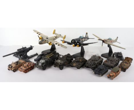 Collection of military vehicles and aircraft models, including, unknown maker, diecast German 88 mm Howitzer AA gun, Gonio 1/