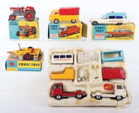 Four Boxed Vintage Corgi Toys, 66 Massey Ferguson 165 Tractor,71 wheel controlled tandem disc harrow, 431 Volkswagen pick up 