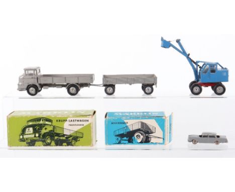 Marklin (Germany) Boxed 8034 Krupp Wagon, 8012 Trailer, unboxed 8035 Autobagger Fuchs 301 plus Lego plastic Mercedes 220S, al