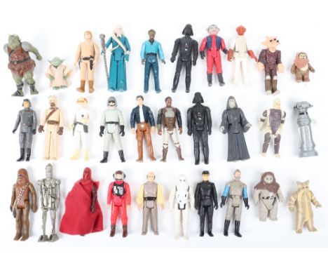 THIRTY LOOSE 1ST -2ND-3RD WAVE VINTAGE STAR WARS FIGURES, including master yoda with jacket, lobot, Chewbacca, kx-7, ig-88, p