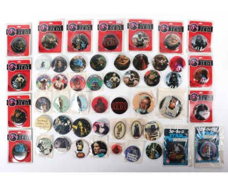 large quantity of vintage star wars badges and buttons, including, 2, 1978 dated sealed takara Japanese badges, 6 loose 1977 