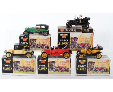 Five Boxed Vintage Corgi Classics, 901 Ford Model T, with leaflet (one end flap detached) 9001 Bentley, with leaflet, 9013 Mo