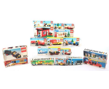 Nineteen vintage 1970s boxed Lego sets, all built or part built and appearing complete with instructions, 694 Transport truck
