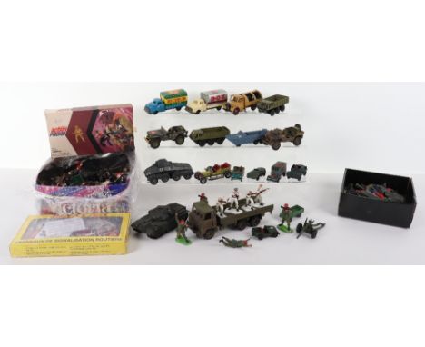 Quantity of mixed collectable toys, including, Atlas dinky toys reissue, French road signs, eight unboxed military dinky toys