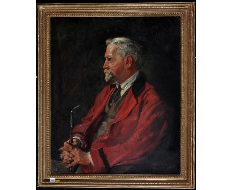 Henri Joseph Thomas - a half-length portrait of a seated man wearing the uniform of a private golf club and holding a putter 
