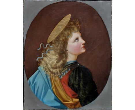 19th Century Italian School - portrait of a golden haired saint, oil on canvas, 40 x 32cms; 15 3/4 x 12 3/4in., oval, unframe
