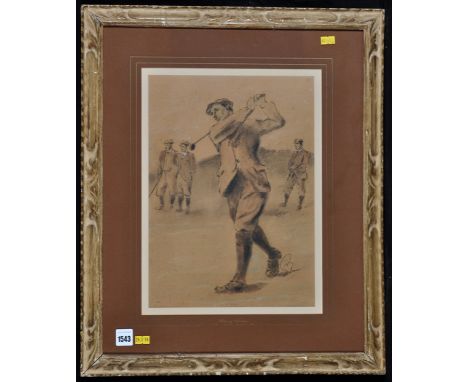 Michael Brown (1859-1957) - "Harry Vardon" - a portrait of the famous golfer c.1900, with inscription verso, chalk on tinted 